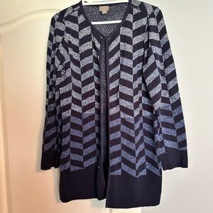 Chico's Blue and Gray Chevron Cardigan Sweater